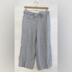 LOFT Outlet - Dark Navy & White Striped Wide Leg Crop Linen Pants